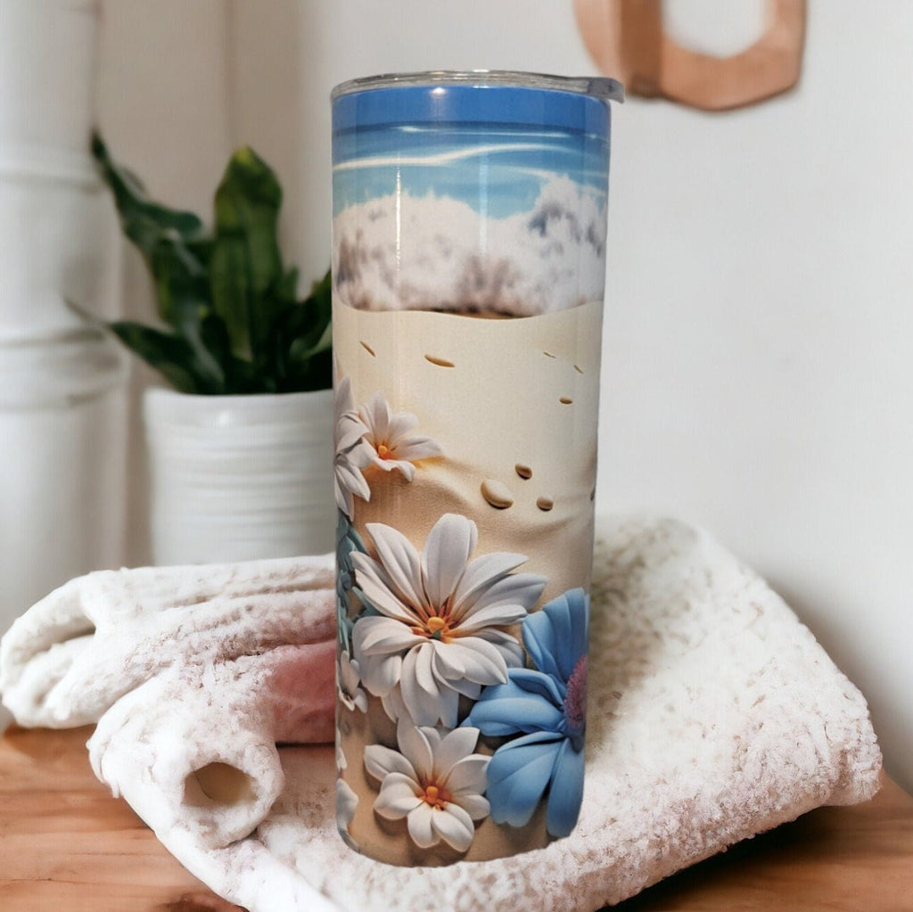 Beach Tumbler 20oz With Reusable Straw, Can Be Personalized