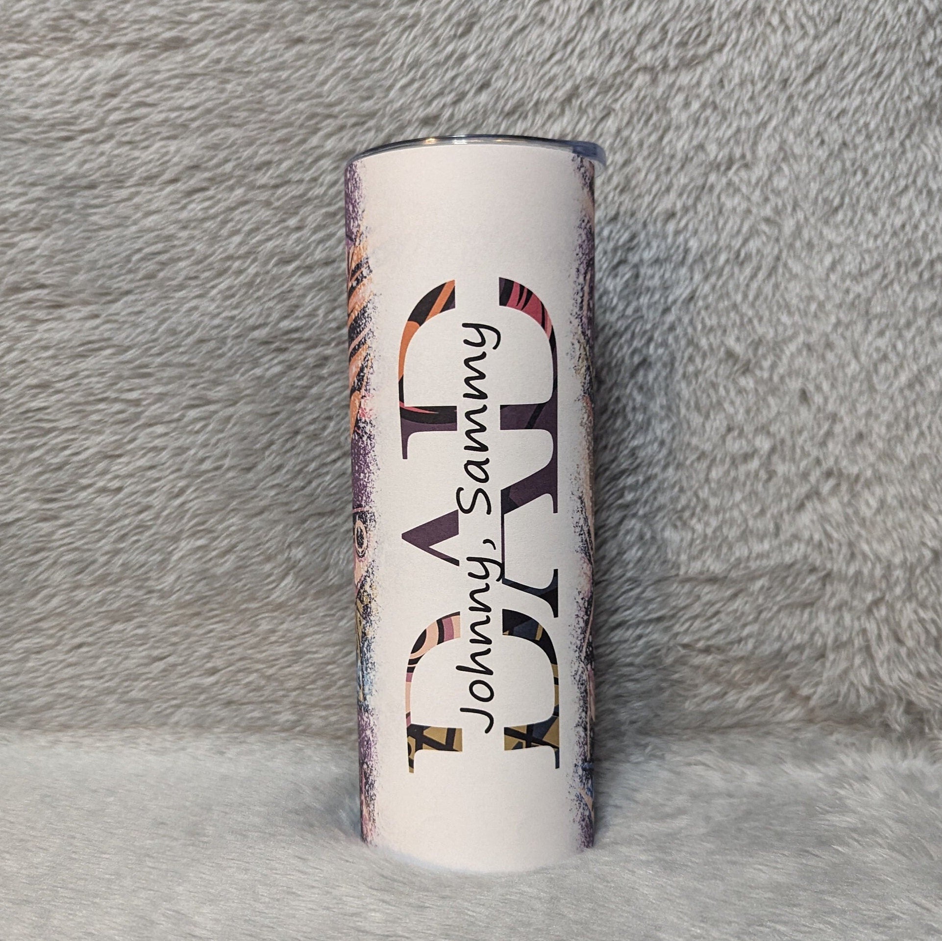 Dad Tumbler With Fishing Lures and Children's Names added In The Word Dad, 20oz Tumbler with straw, Gif For Dad, Hot Cold Drinkware