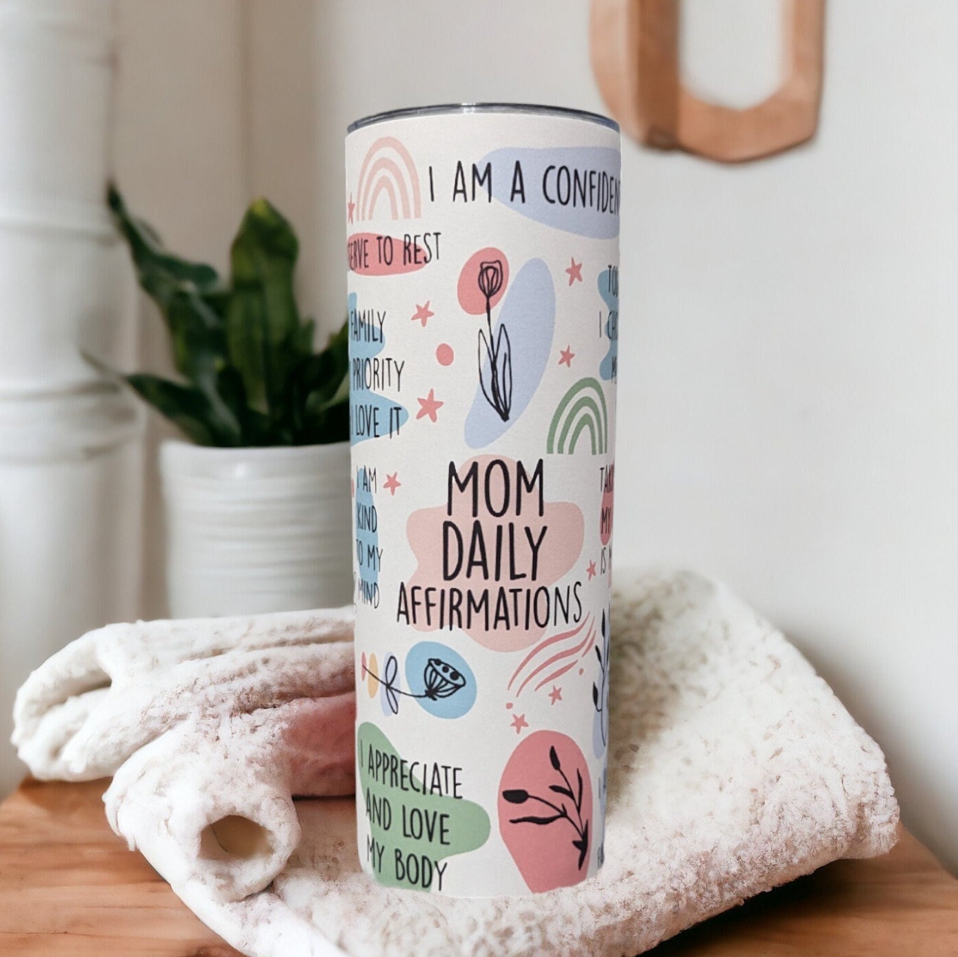Mom Daily Affirmations Tumbler - Stay Positive and Confident! Moms Inspirational Tumbler, Includes  Reusable Straw, For Hot Or Cold Drinks