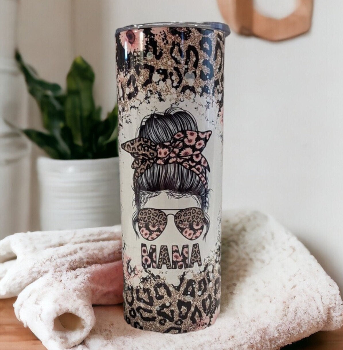 Pretty MAMA Tumbler With Pink Flowers and A Leopard Print, Gift For Mom, Leopard Print, Tumbler For Mom, 20oz Tumbler, Gift For Her