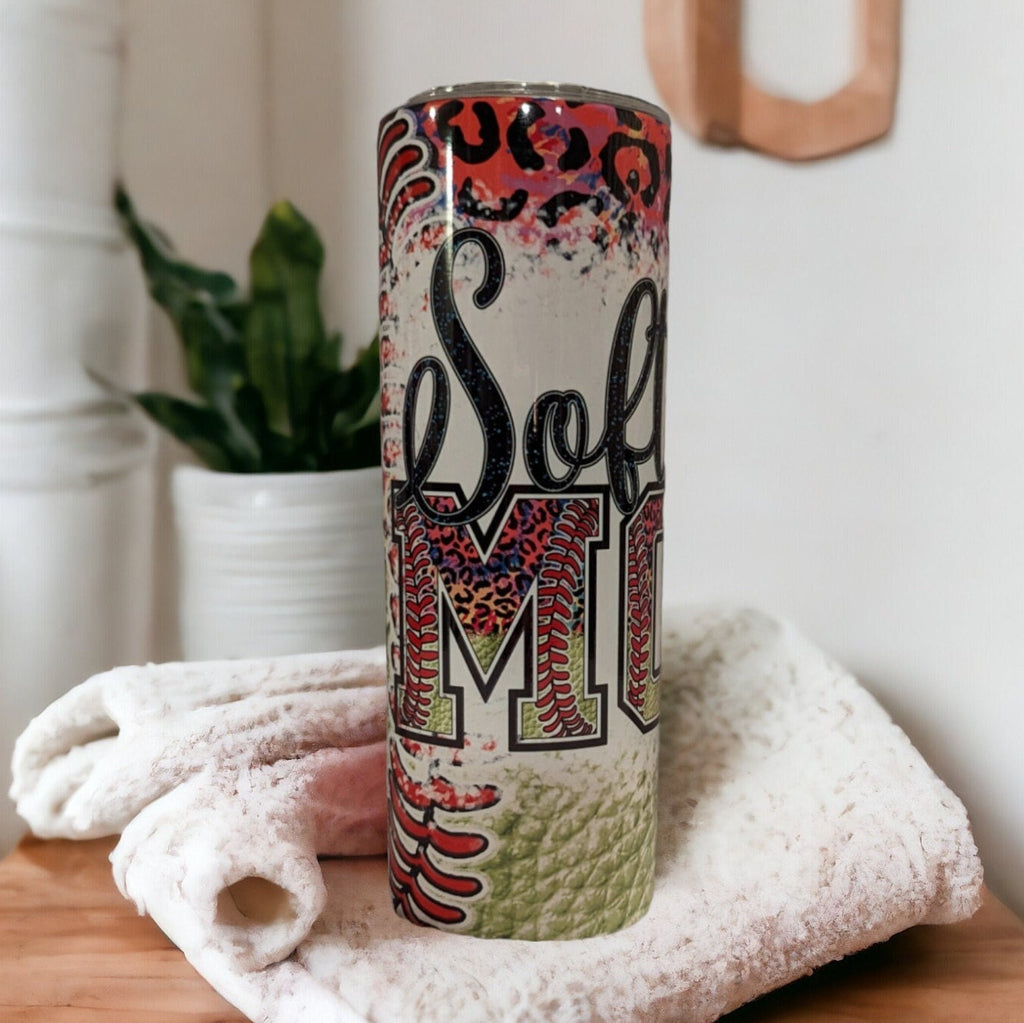 Softball Mom Tumbler With Some Leopard Print Design, Softball Mom Cup, Softball Gift, Softball Tumbler, Softball Cup Great For Game Day