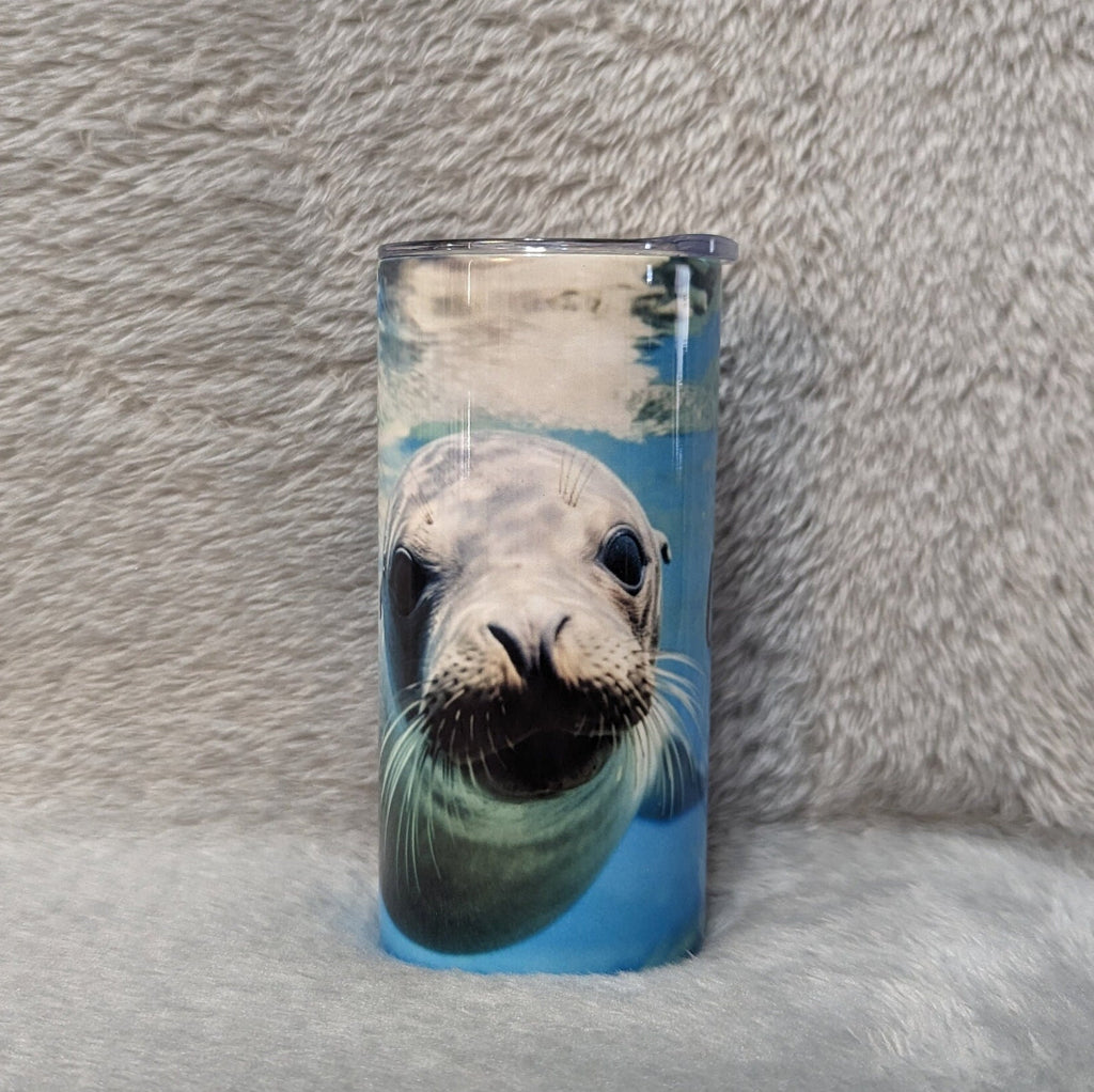 Kids Sea Lion Tumbler With A Reusable Plastic Straw, Can Be Personalized, Kids Cup With Name, Toddler Tumbler With Straw