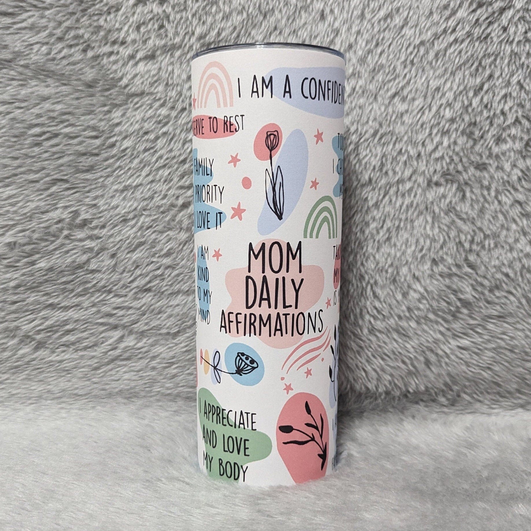 Mom Daily Affirmations Tumbler - Stay Positive and Confident! Moms Inspirational Tumbler, Includes  Reusable Straw, For Hot Or Cold Drinks