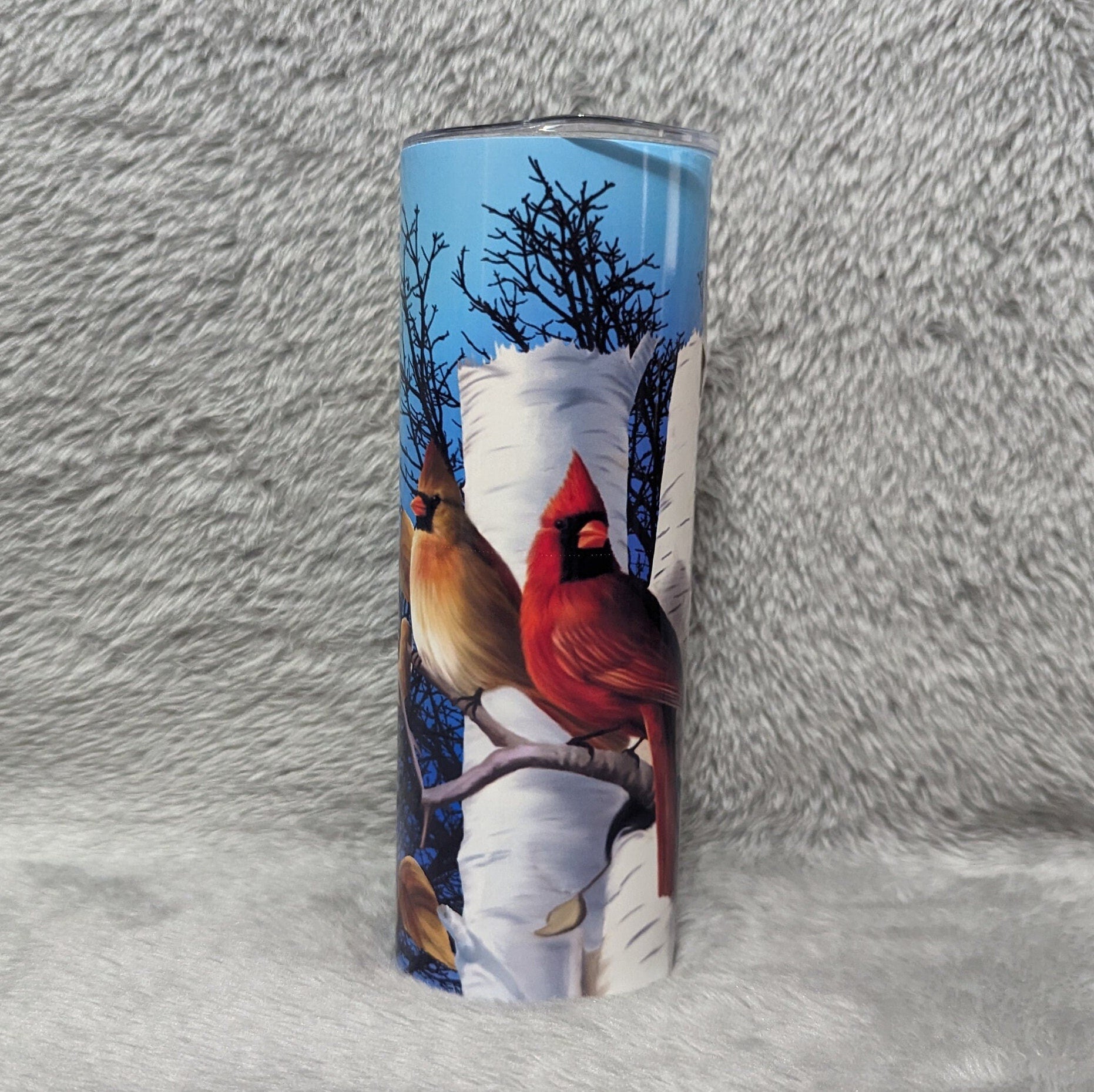 Cardinal Bird Tumbler Can Be Personalized, Cardinal Birds Sitting In A Tree, Winter Design With Cardinals, Gift For Bird Lover