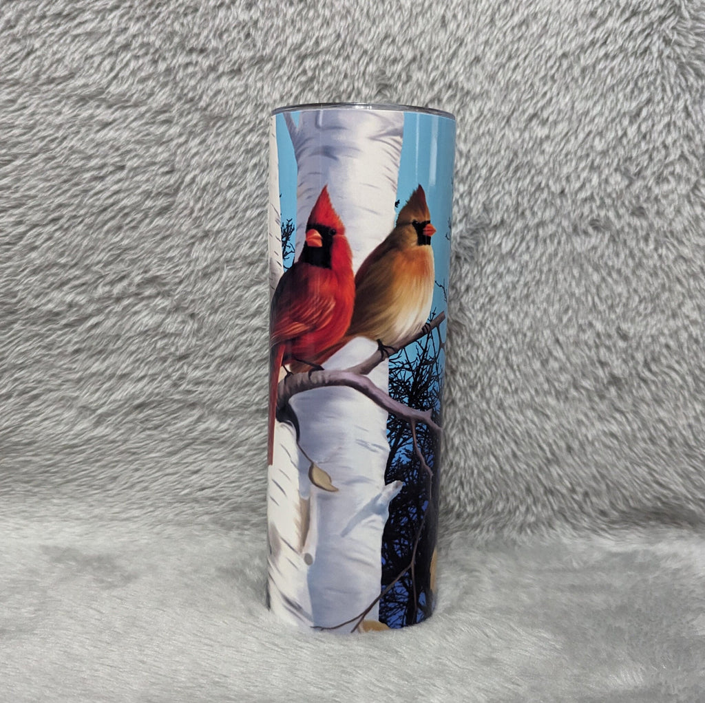 Cardinal Bird Tumbler Can Be Personalized, Cardinal Birds Sitting In A Tree, Winter Design With Cardinals, Gift For Bird Lover
