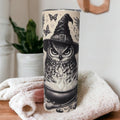 Witchy Owl Tumbler - Magic Owls with Witch Hats, Cauldron, and Skulls - Spooky Drink Cup Includes Reusable Straw. For Hot Or Cold Drinks
