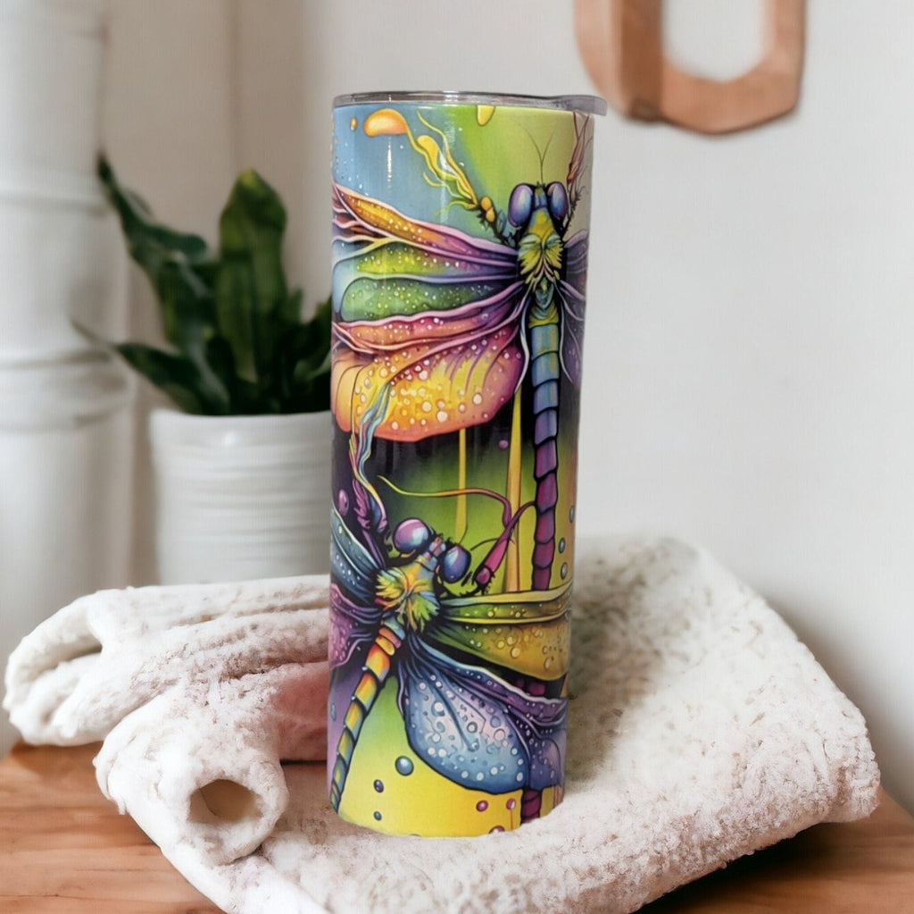 Neon Dragonfly Tumbler Can Be Personalized, Dragonfly Design, 20oz Insulated Stainless Steel Tumbler