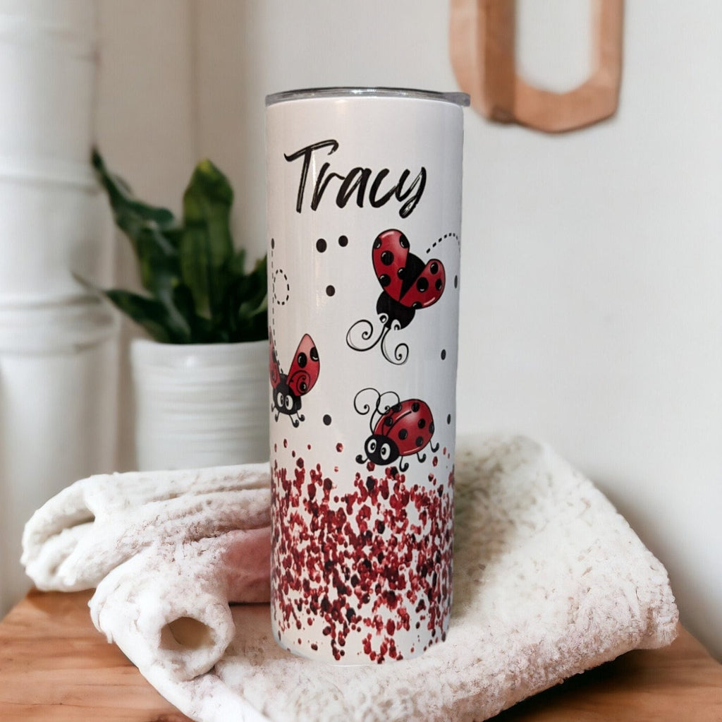 Ladybug Tumbler 20oz With Reusable Straw, Can Be Personalized