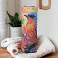 Floral Blue Bird Tumbler 20oz With Reusable Straw, Can Be Personalized