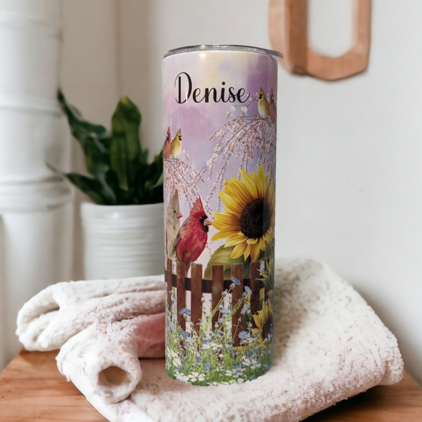 Cardinal Tumbler, Bird Tumbler, Sunflower Tumbler, Personalized Tumbler, Personalized Gift, Bird Lovers Gift, Bird Lovers Cup, Bird Cup