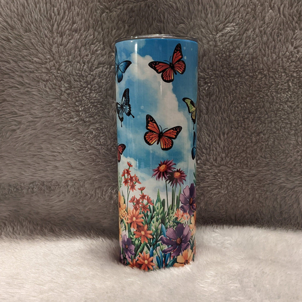 Butterfly Tumbler With Pretty Butterflies and Flowers Can Be Personalized, Butterfly Cup, Butterfly Gifts, Butterfly Stainless Steel Tumbler