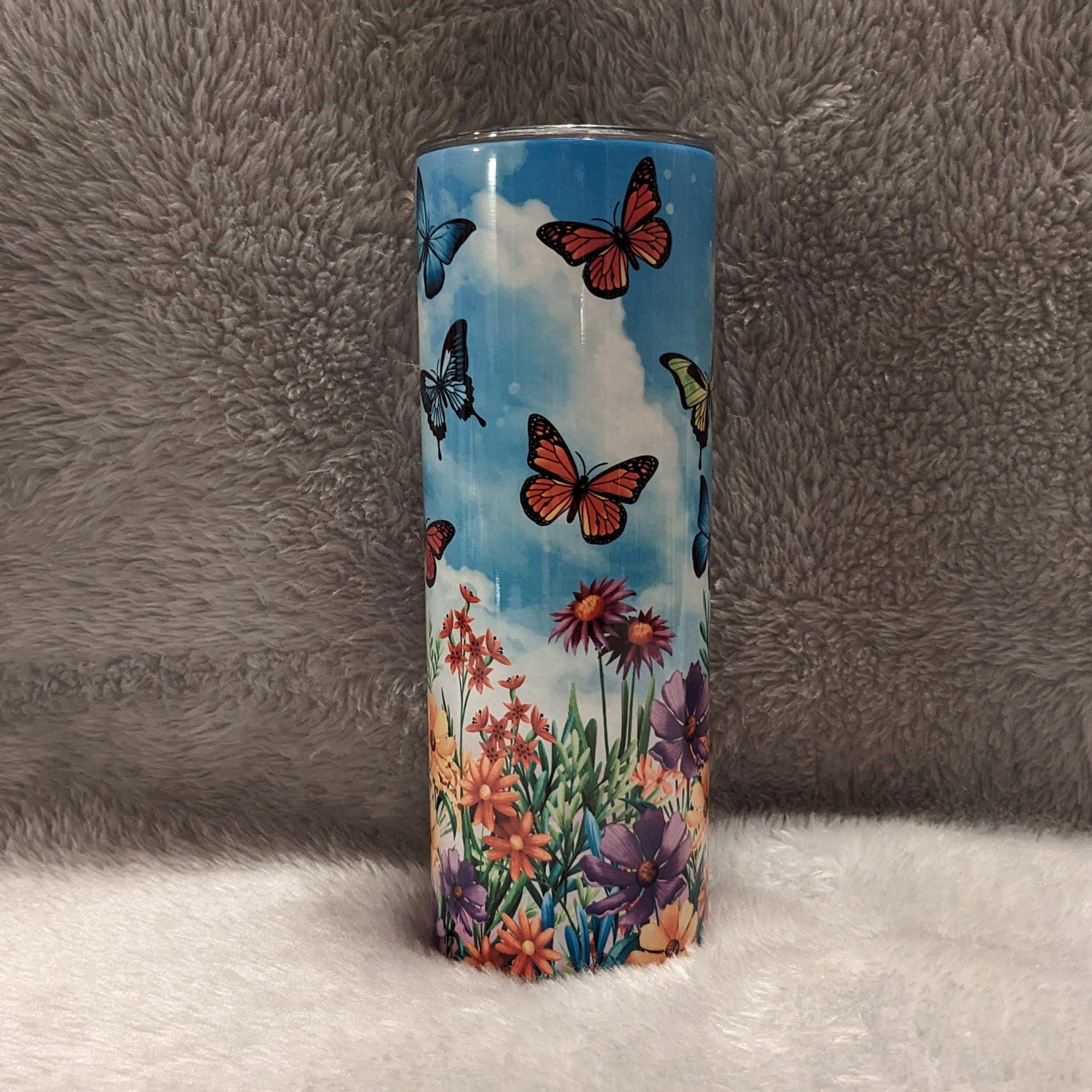 Butterfly Tumbler With Pretty Butterflies and Flowers Can Be Personalized, Butterfly Cup, Butterfly Gifts, Butterfly Stainless Steel Tumbler