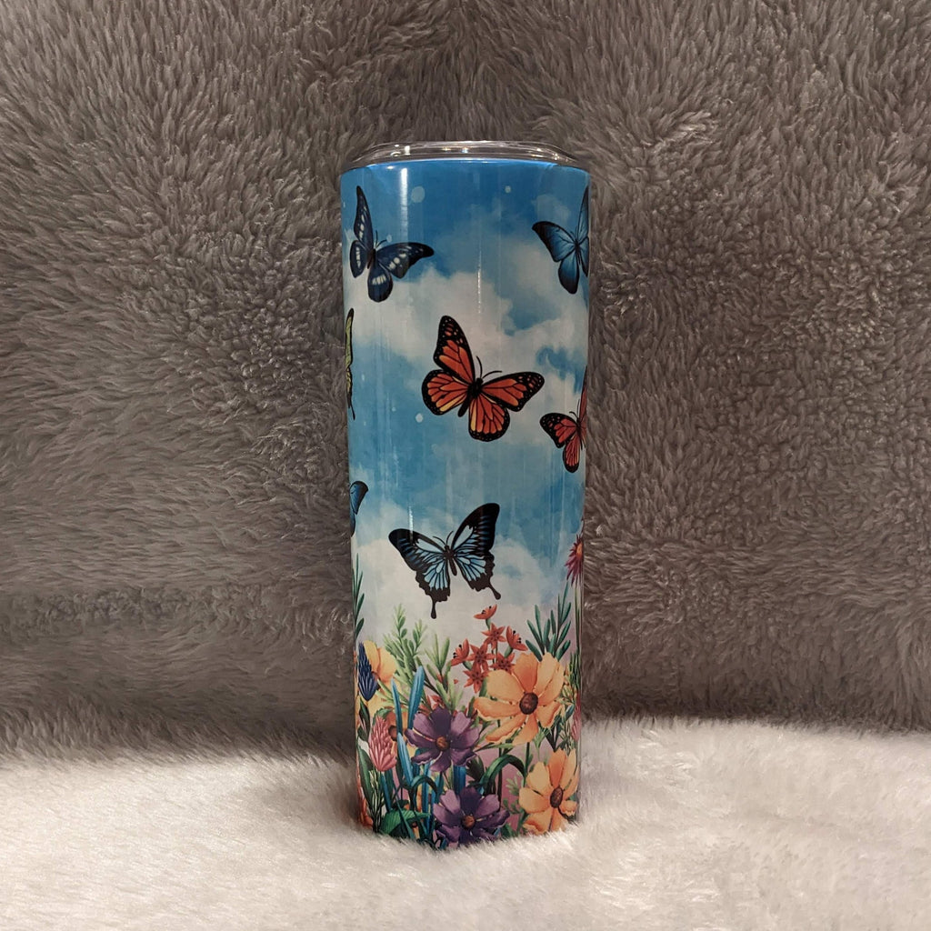 Butterfly Tumbler With Pretty Butterflies and Flowers Can Be Personalized, Butterfly Cup, Butterfly Gifts, Butterfly Stainless Steel Tumbler