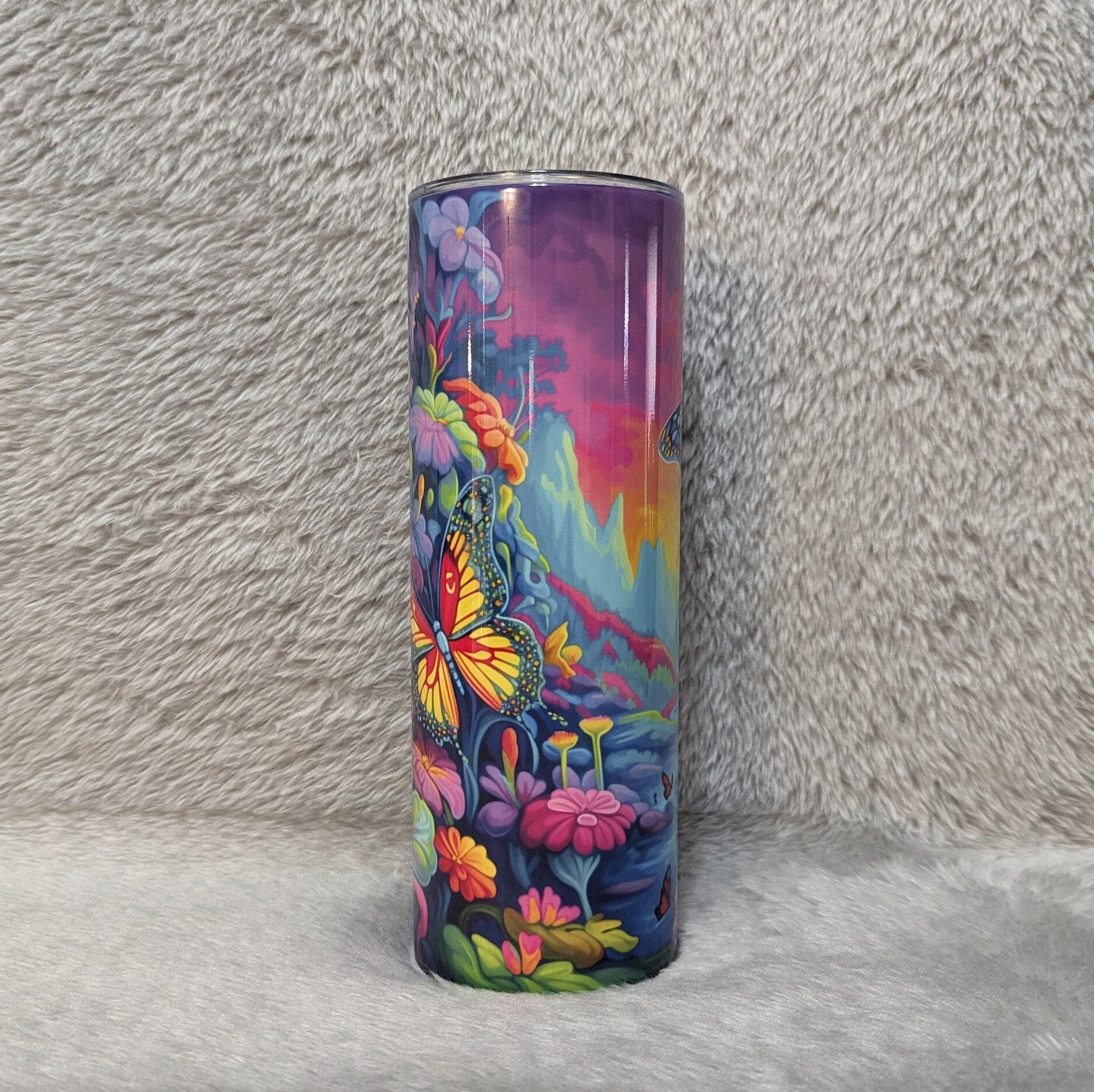 Neon Color Butterfly Tumbler, Can Be Personalized, Unique Gift Idea for Nature Lovers, Butterfly and Flowers Tumbler