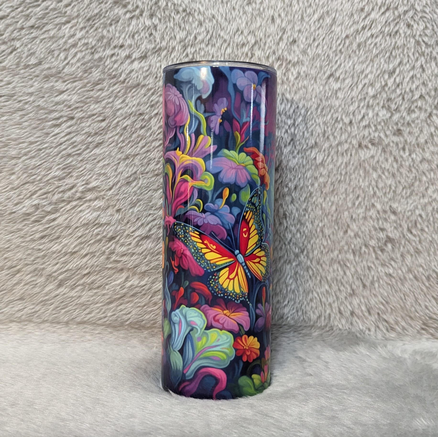 Neon Color Butterfly Tumbler, Can Be Personalized, Unique Gift Idea for Nature Lovers, Butterfly and Flowers Tumbler