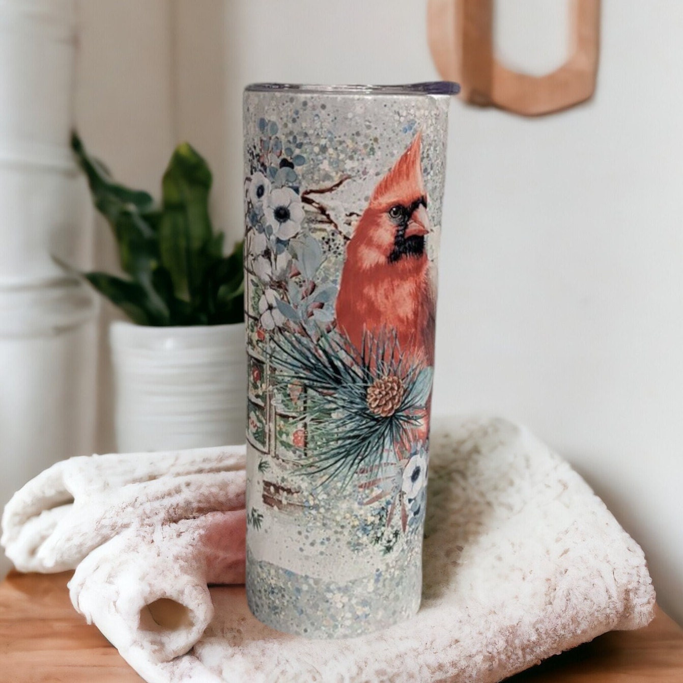 Beautiful Red Cardinal in the Snow Tumbler, Nature Lovers' Delight,  Bird Lover Gift, Great For Hot Or Cold Drinks, Includes Reusable Straw