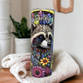 Beautiful Raccoon Tumbler With A Stained Glass Design, Includes Lid and Plastic Straw, Colorful Raccoon Cup, Personalized Tumbler