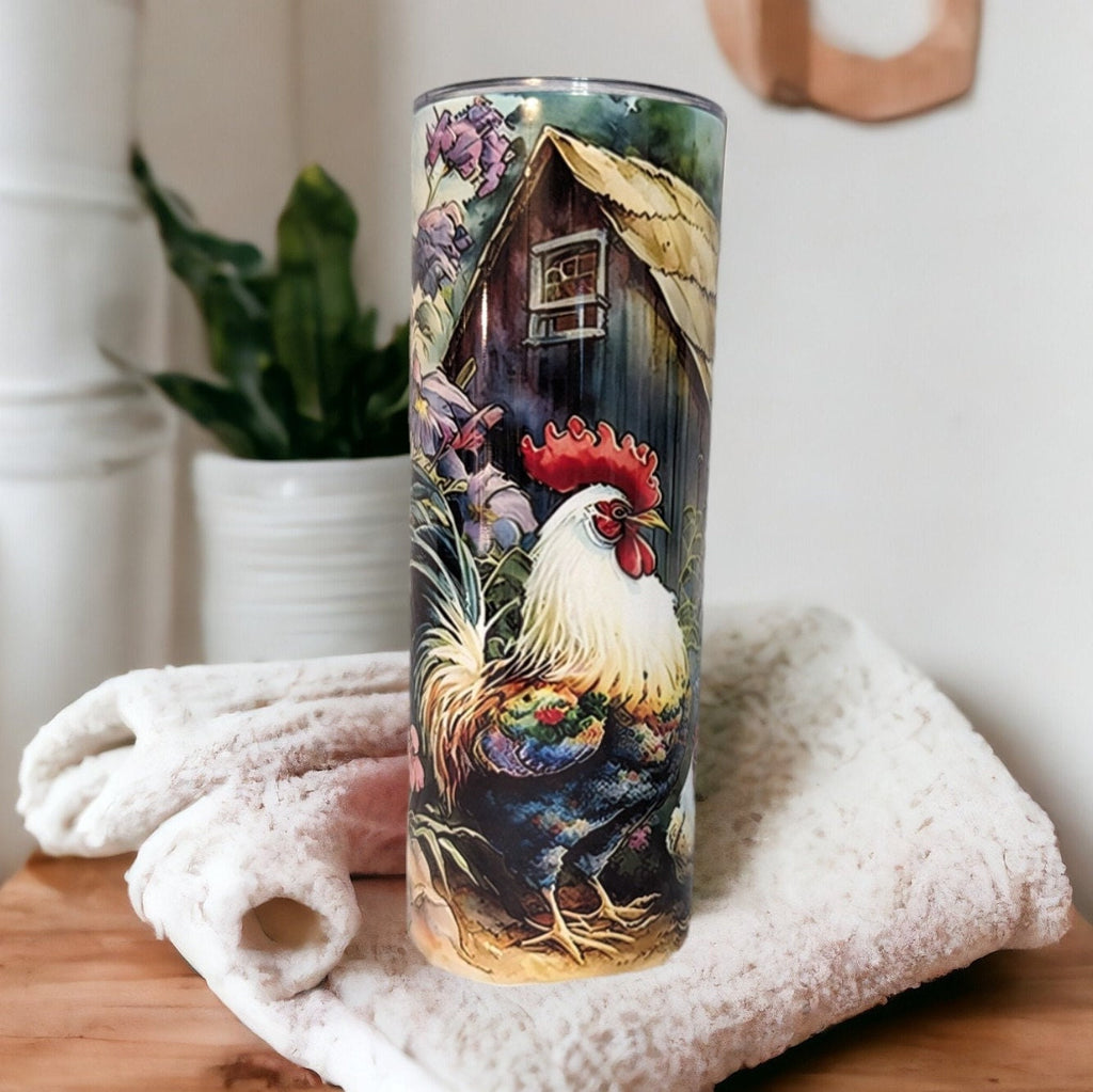 Chicken & Rooster Tumbler 20oz With Reusable Straw, Can Be Personalized