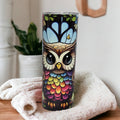 Owl Tumbler With Stained Glass Design 20oz With Reusable Straw, Can Be Personalized