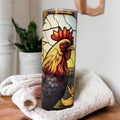 Colorful Rooster Tumbler With A Stained Glass Design 20oz With Reusable Straw, Can Be Personalized