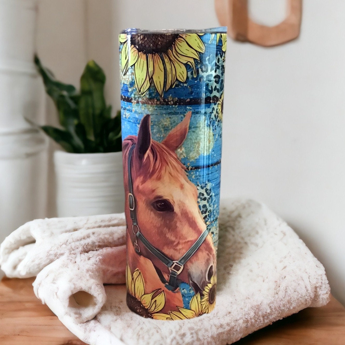 Horse Tumbler With Sunflowers 20oz With Reusable Straw, Can Be Personalized