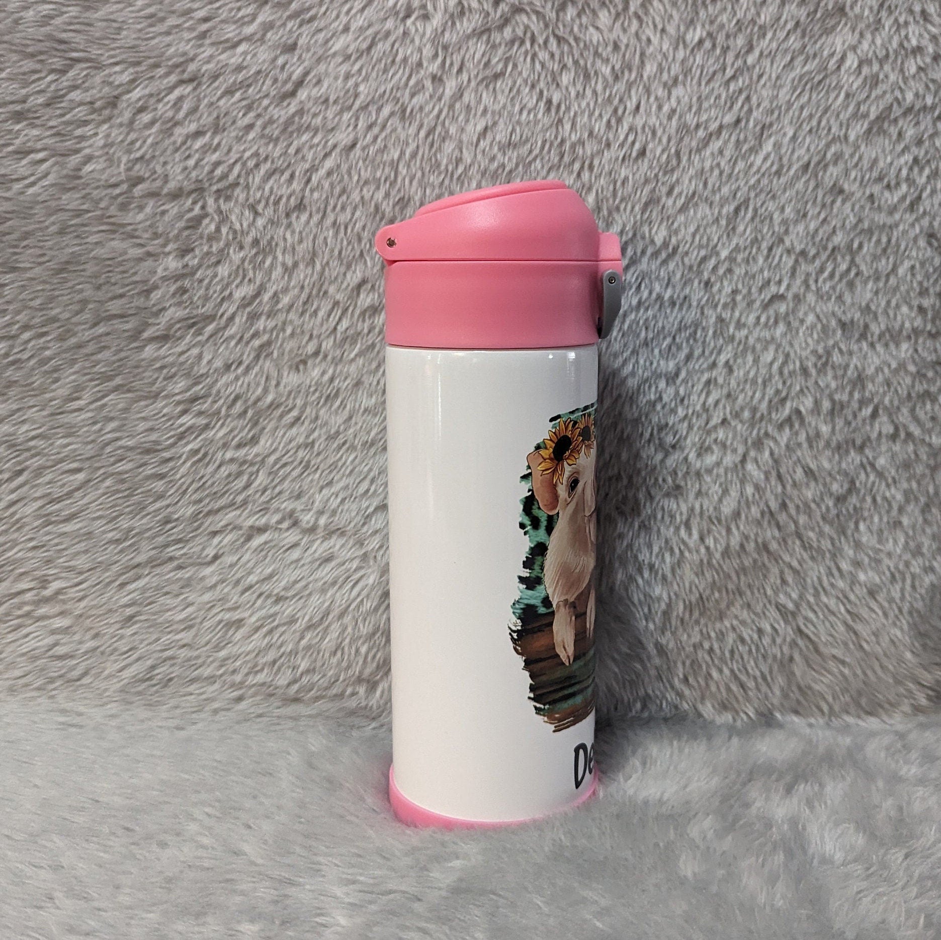 Kids Pig Water Bottle 12oz With Reusable Straw Can Be Personalized