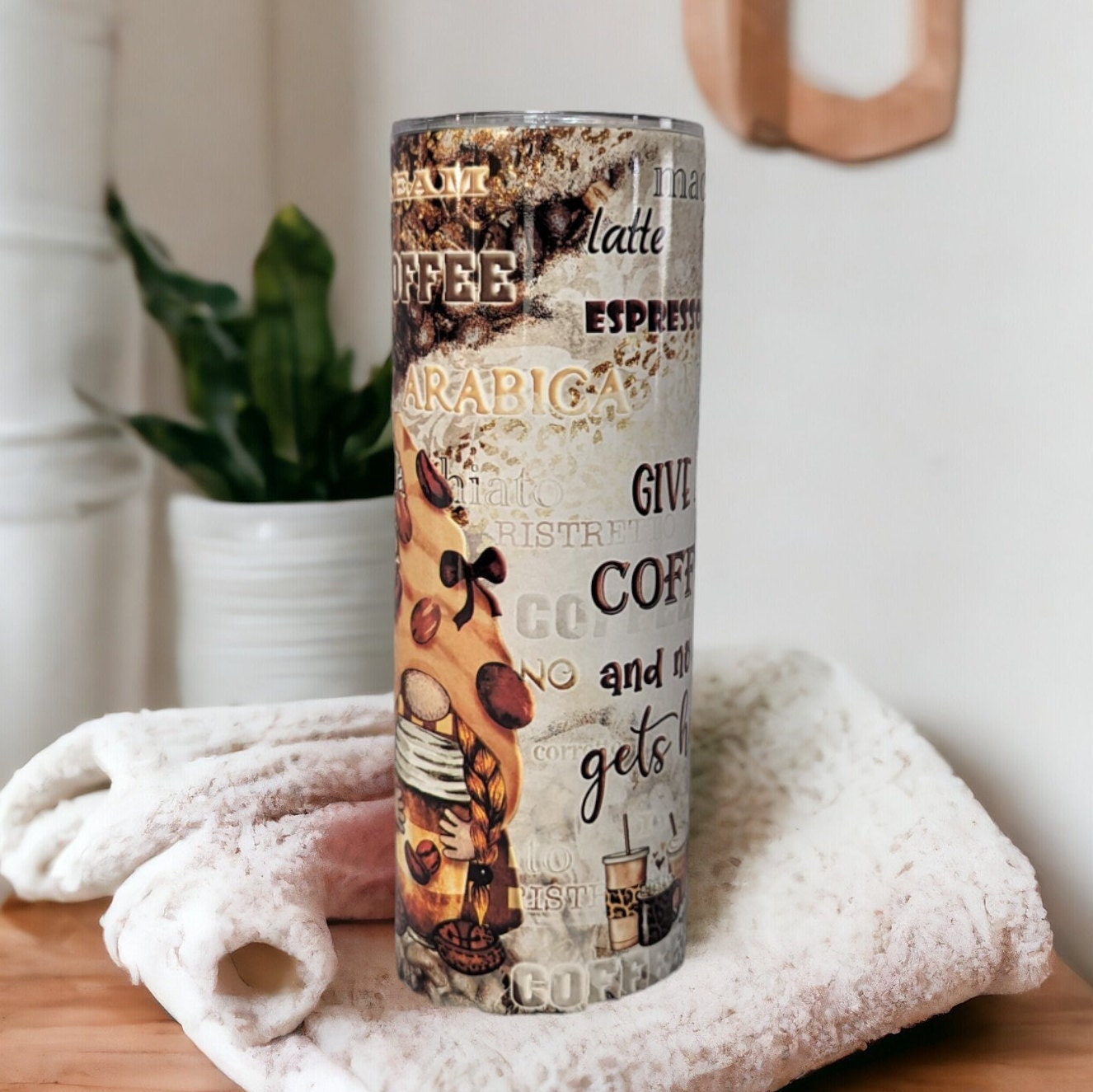Coffee Gnome Tumbler - Give Me Coffee and No One Gets Hurt - 20oz With Reusable Straw