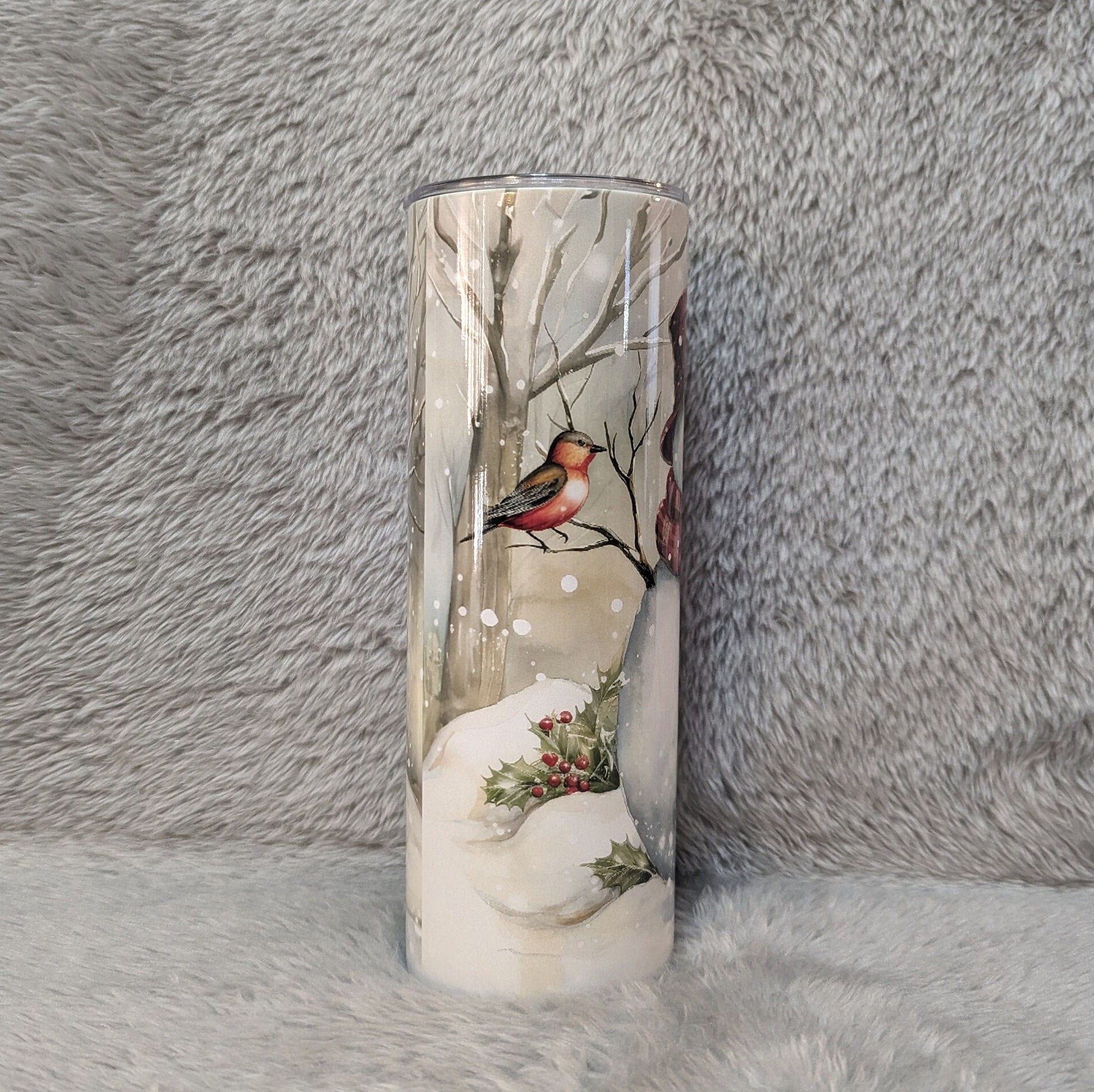 Festive Snowman Tumbler With A Snowman Couple in A Winter Scene, Great Gift For Winter and Snowman Lover, Includes a Lid and Straw