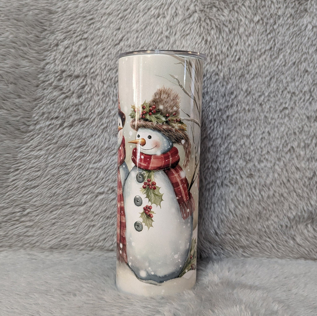 Festive Snowman Tumbler With A Snowman Couple in A Winter Scene, Great Gift For Winter and Snowman Lover, Includes a Lid and Straw