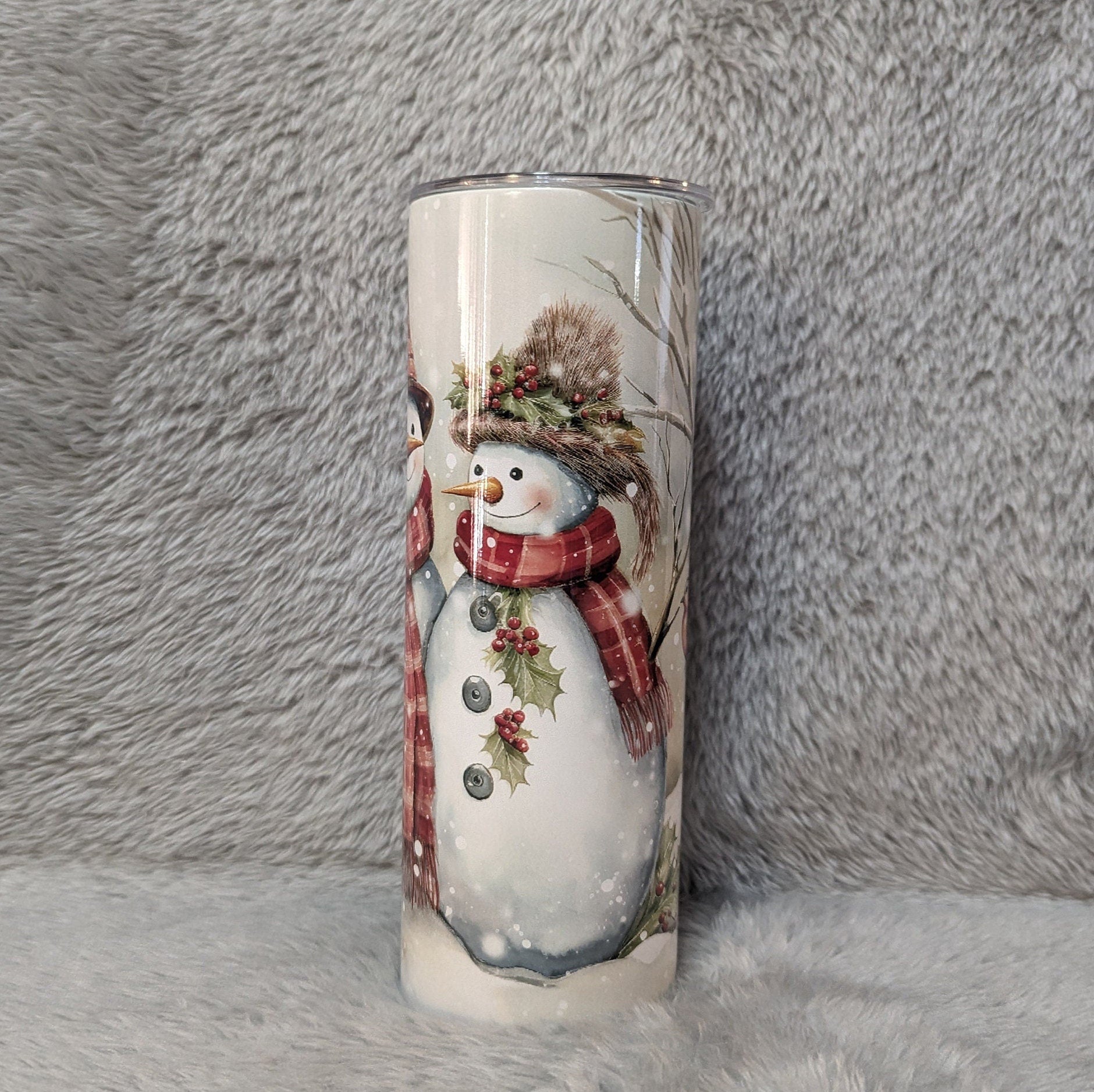Festive Snowman Tumbler With A Snowman Couple in A Winter Scene, Great Gift For Winter and Snowman Lover, Includes a Lid and Straw