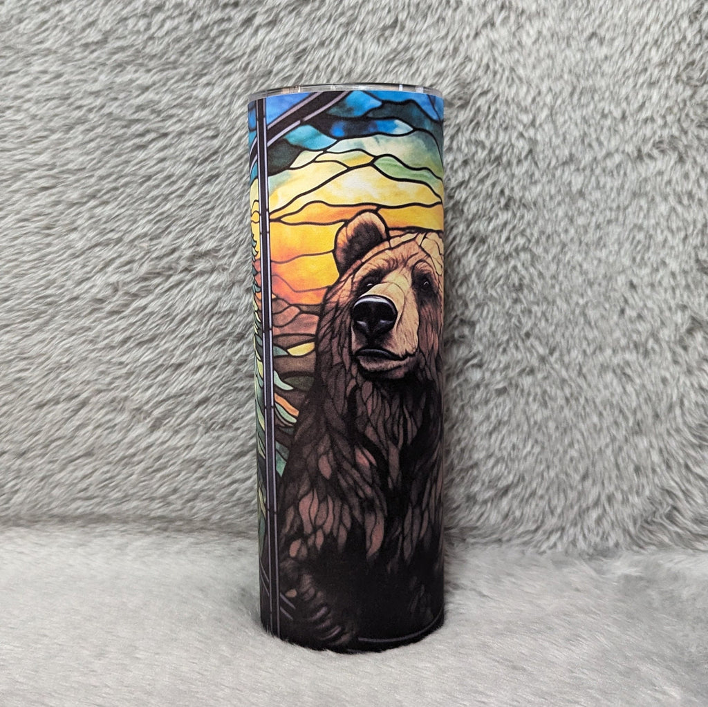 Brown Bear Tumbler With Stained Glass Design, Unique Drinkware for Nature Lovers, Bear Lovers Gift, Wildlife Animal Lover, Bear Cup
