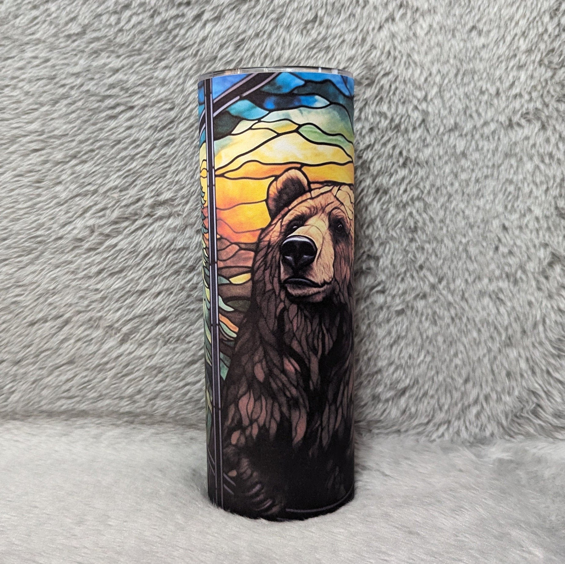 Brown Bear Tumbler With Stained Glass Design, Unique Drinkware for Nature Lovers, Bear Lovers Gift, Wildlife Animal Lover, Bear Cup