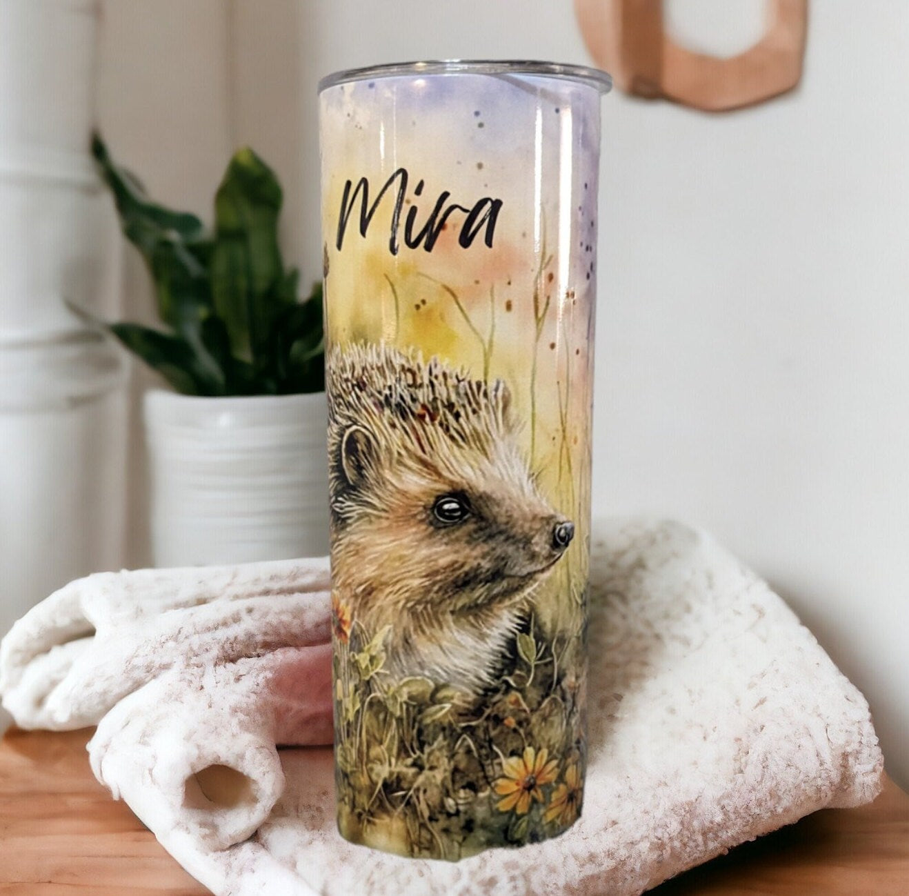 Hedgehog Tumbler Can Be Personalized, Includes A Plastic Reusable Straw, Hot Cold Beverages, Hedgehog Gift For Wildlife Enthusiast