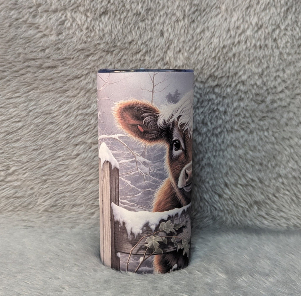 Adorable Kids Calf Tumbler: Brown and White Calf in The Snow, Includes Reusable Plastic Straw, For Home Or On The Go