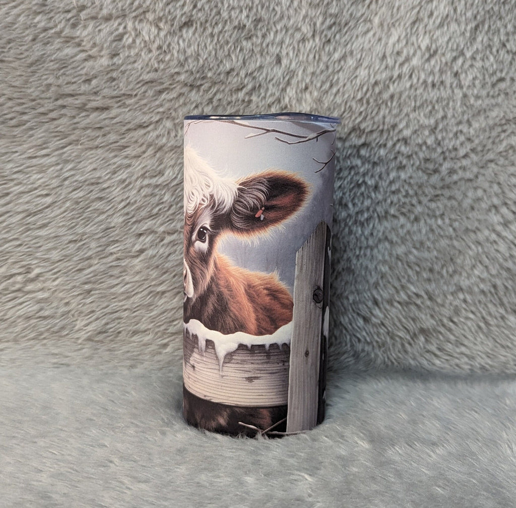 Adorable Kids Calf Tumbler: Brown and White Calf in The Snow, Includes Reusable Plastic Straw, For Home Or On The Go