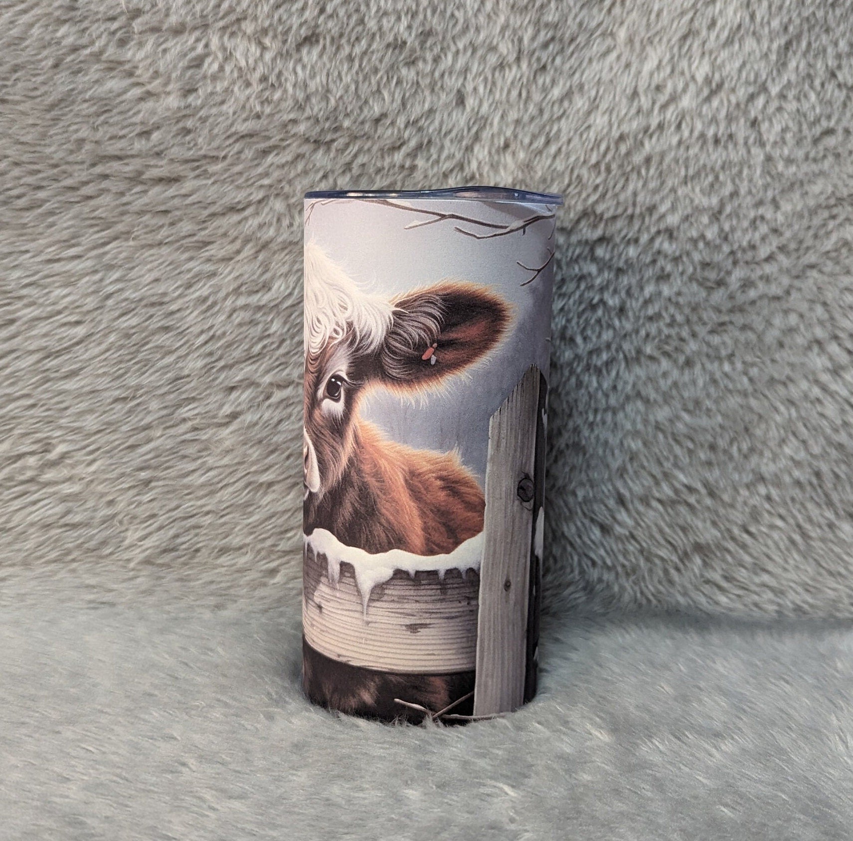 Adorable Kids Calf Tumbler: Brown and White Calf in The Snow, Includes Reusable Plastic Straw, For Home Or On The Go