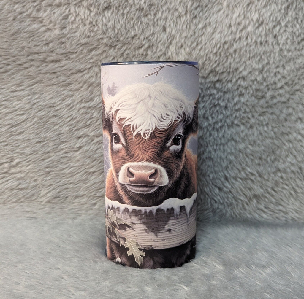 Adorable Kids Calf Tumbler: Brown and White Calf in The Snow, Includes Reusable Plastic Straw, For Home Or On The Go