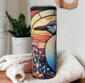 Penguin Tumbler with Stained Glass Design, Gift for Animal Lovers, Includes A Straw, Great For Hot Or Cold Drinks, Home Work Or On The Go