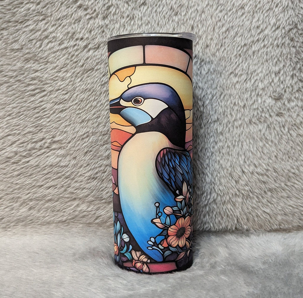 Penguin Tumbler with Stained Glass Design, Gift for Animal Lovers, Includes A Straw, Great For Hot Or Cold Drinks, Home Work Or On The Go