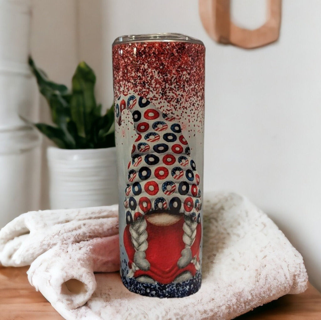 Patriotic Gnome Tumbler Can Be Personalized, Patriotic Gift, Tumbler Includes Reusable Straw, Hot Cold Drinkware For Home Work Or On The Go