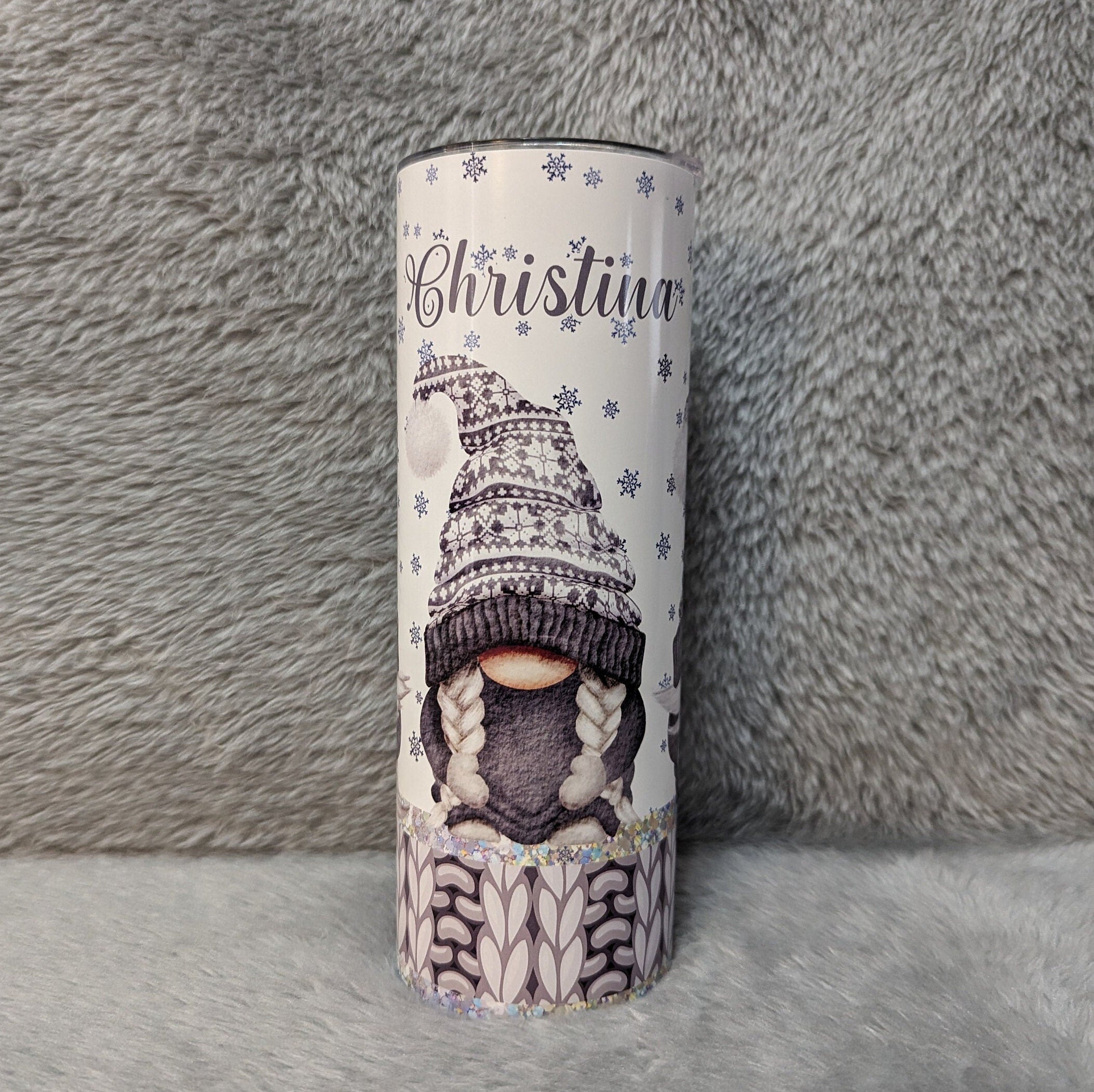 Adorable Gnome Tumbler With Gnomes Wearing Cute Gray Outfits, Gnome Cup, Winter Gnomes, Christmas Gnomes, 20oz Tumbler With Straw
