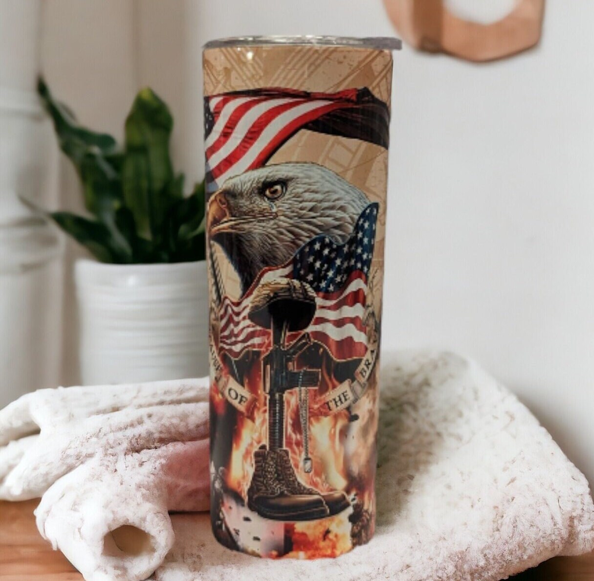 Because Of The Brave Eagle Tumbler, 2nd Amendment Tumbler, Eagle Gift, Beautiful Eagle Cup, Gift For Her, Gift For Him, Personalized Tumbler