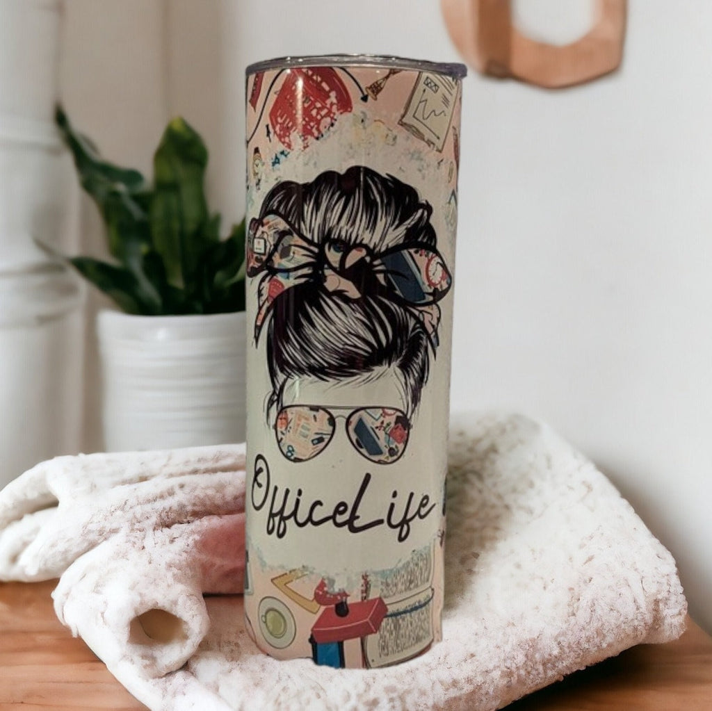 Office Life Tumbler 20oz With Reusable Straw, Can Be Personalized
