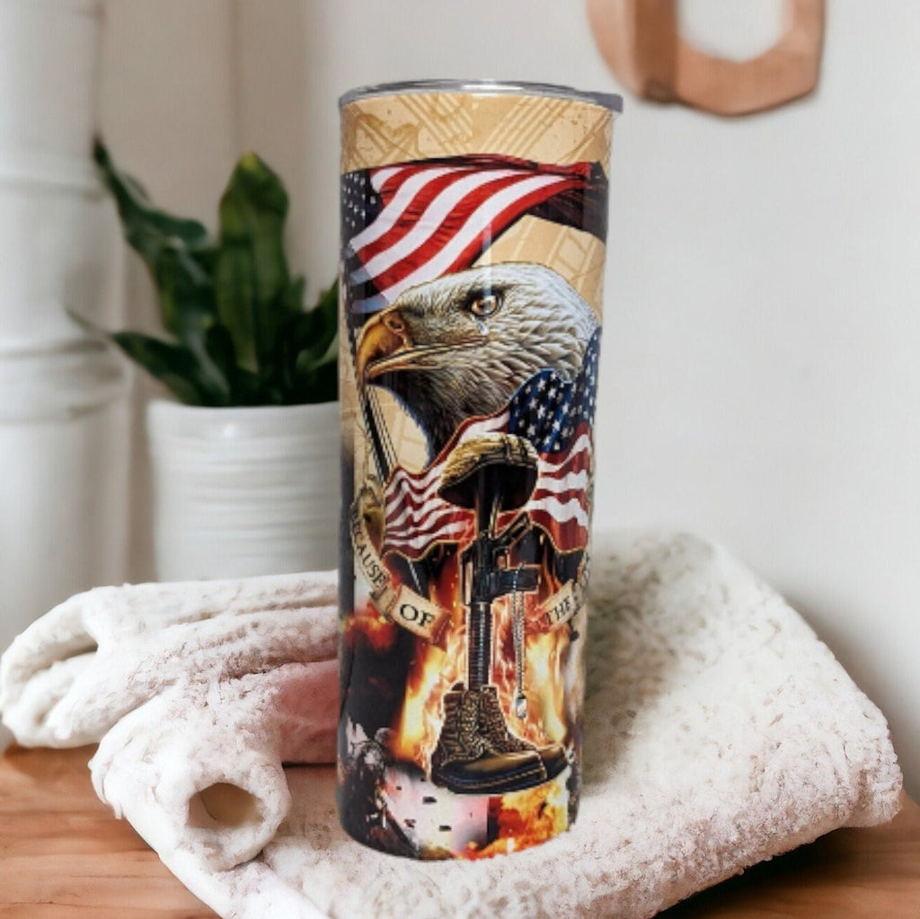 Because Of The Brave Eagle Tumbler, Veteran Eagle Cup, Eagle Tumbler, Eagle Gift, Gift For Her, Gift For Him, 20oz Tumbler With Straw