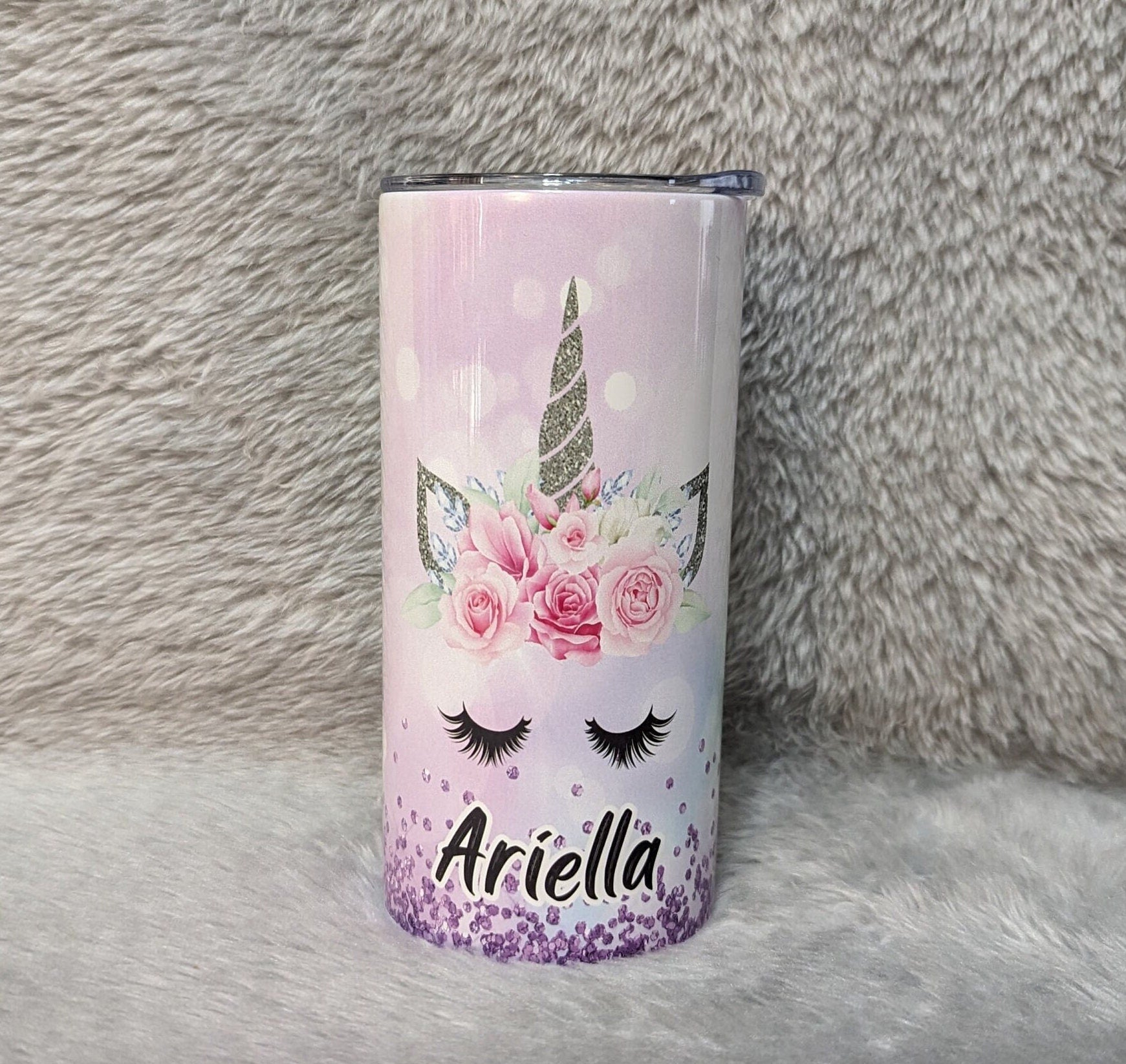 Kids Unicorn Cup 15oz With Reusable Straw Can Be Personalized