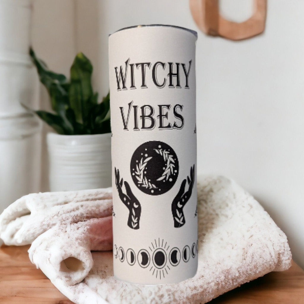 Witchy Vibes Tumbler, Witchcraft, Witch Tumbler, Witchy Tumbler, 20oz skinny tumbler, Black and White Witchy Vibes, Mystical Lover Gift