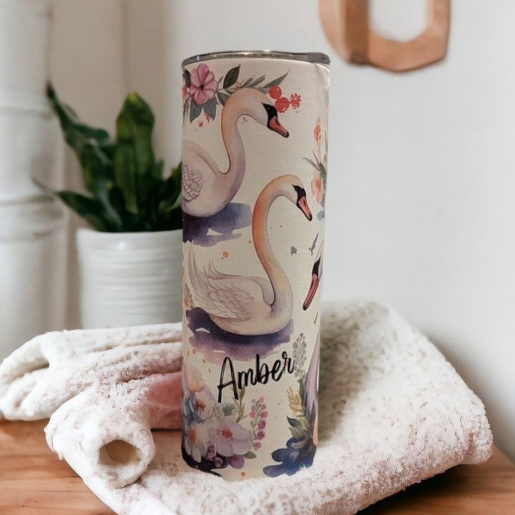 Swan Tumbler With Beautiful Swans, Colorful Swan Tumbler, Personalized Tumbler