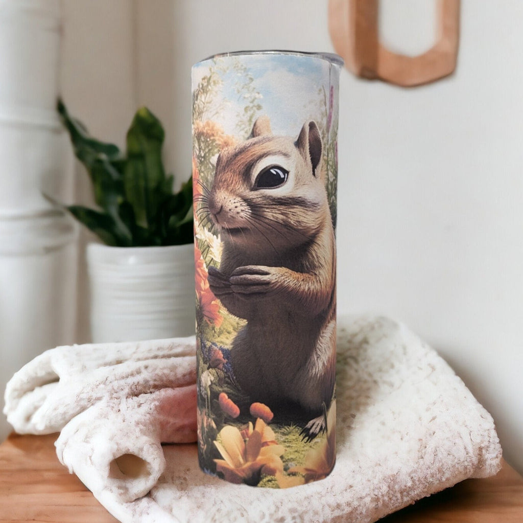 Colorful Chipmunk Tumbler Can Be Personalized, Chipmunk Cup With Name, Chipmunk Tumbler, Includes a Reusable Straw, For Hot Or Cold Drinks