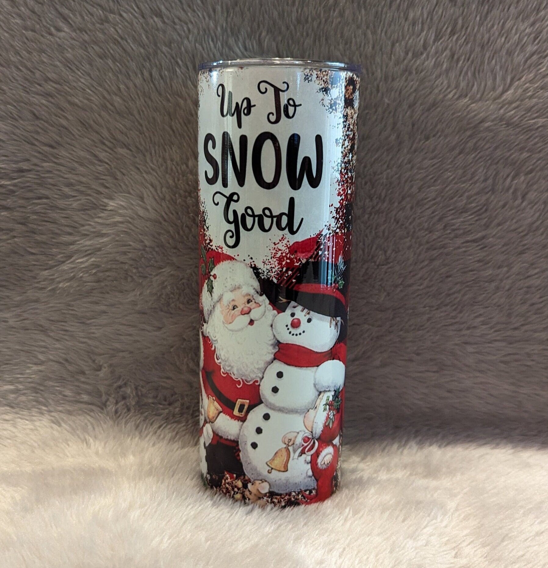 Adorable Up to Snow Good Tumbler Featuring Santa and Snowman, Christmas Tumbler Drinkware, Christmas Party Gift, Festive Winter Wonderland