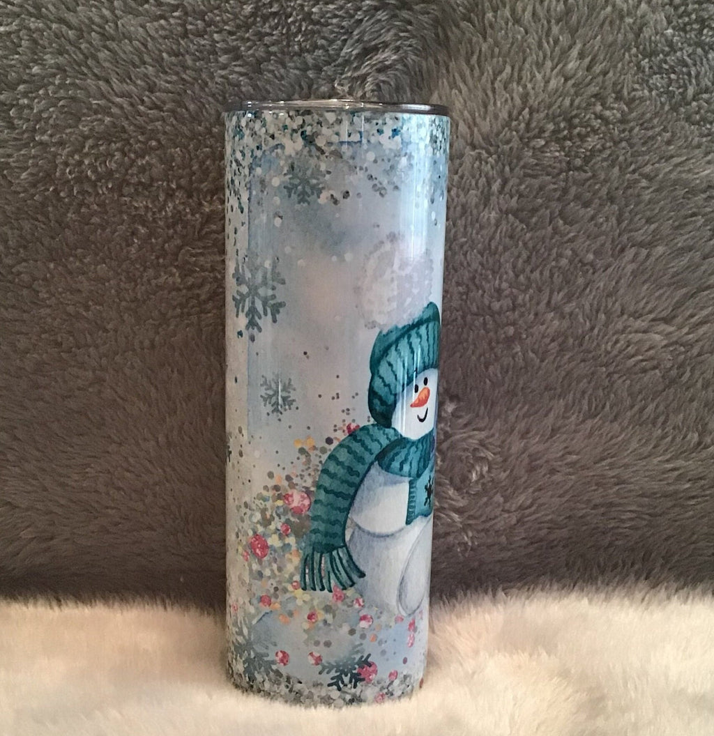 Snowman Tumbler 20oz With Reusable Straw, Can Be Personalized